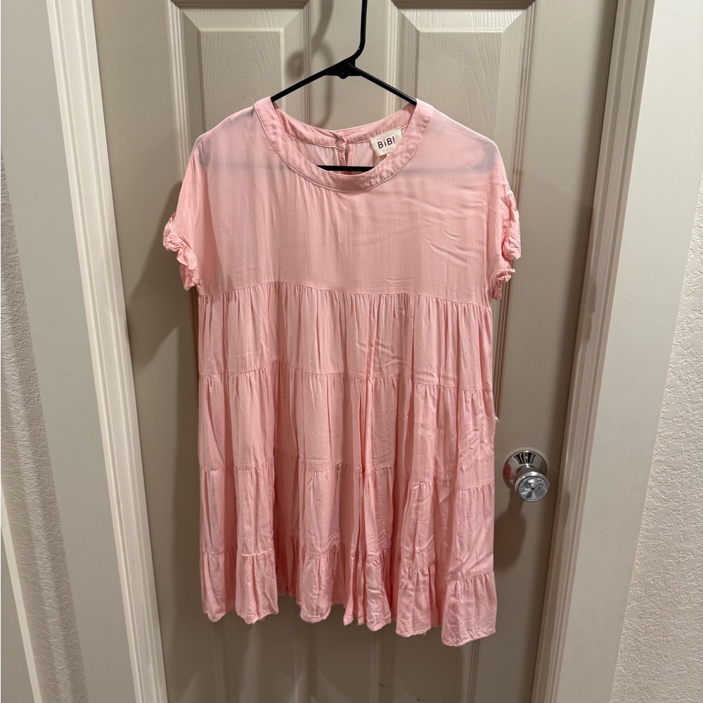 BiBi Soft Pink Tiered Short Sleeve Dress